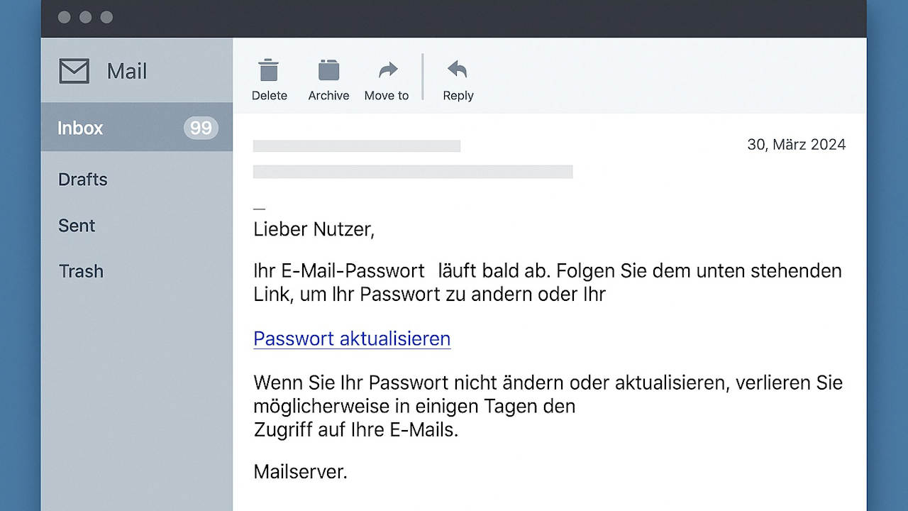 Viele Phishing-E-Mails setzen auf Verlustängste. (Screenshot: JLU/KI)