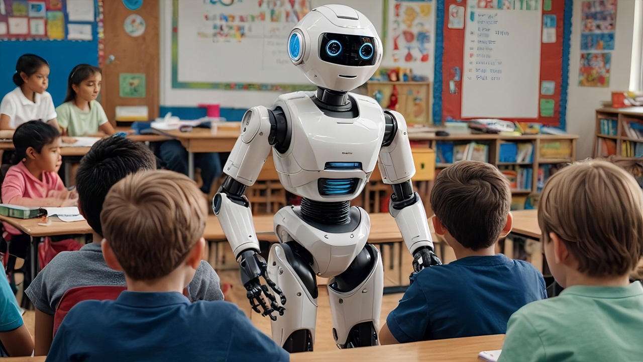 So weit, dass Roboter den Unterricht übernehmen, ist es noch nicht. Aber künstliche Intelligenz hat längst Einzug in die Klassenzimmer gehalten. (Bild: hiz/ KI generiert)