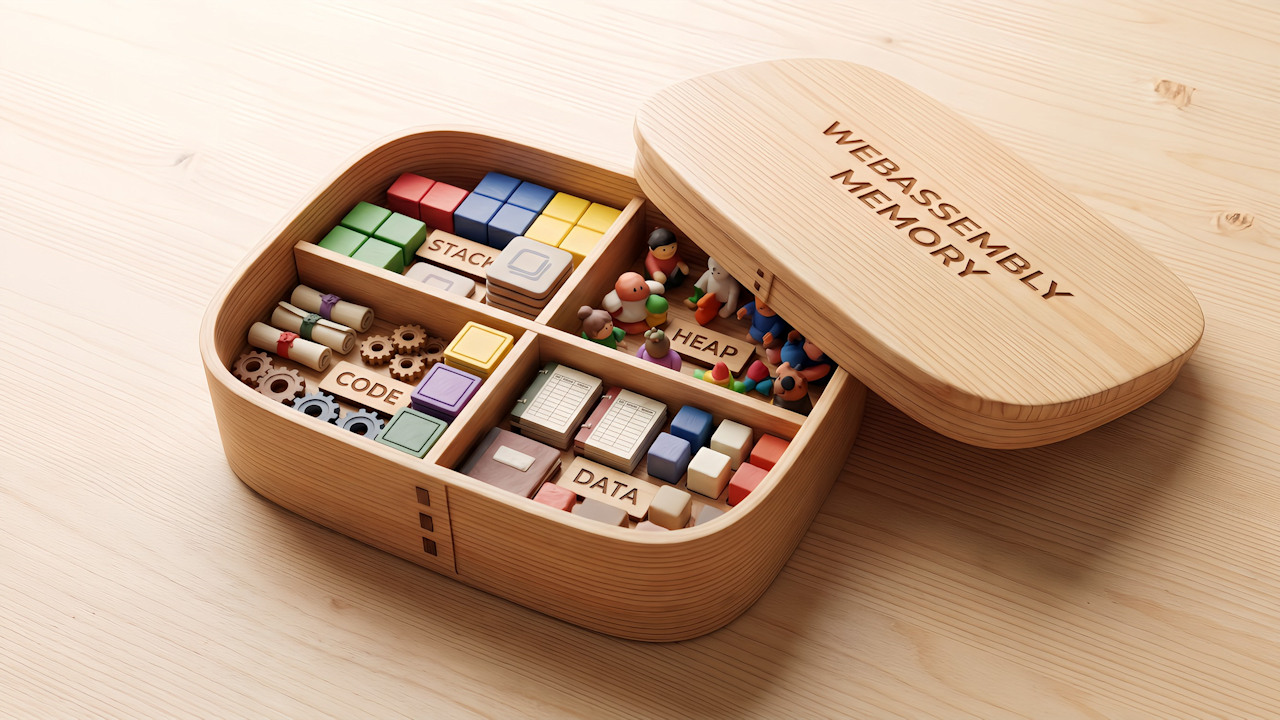 Wenn der WebAssembly Speicher wie eine Bento-Box organisiert wird, in der Speicherbereiche durch Fächer sauber voneinander getrennt werden. (Quelle. KI/hiz)