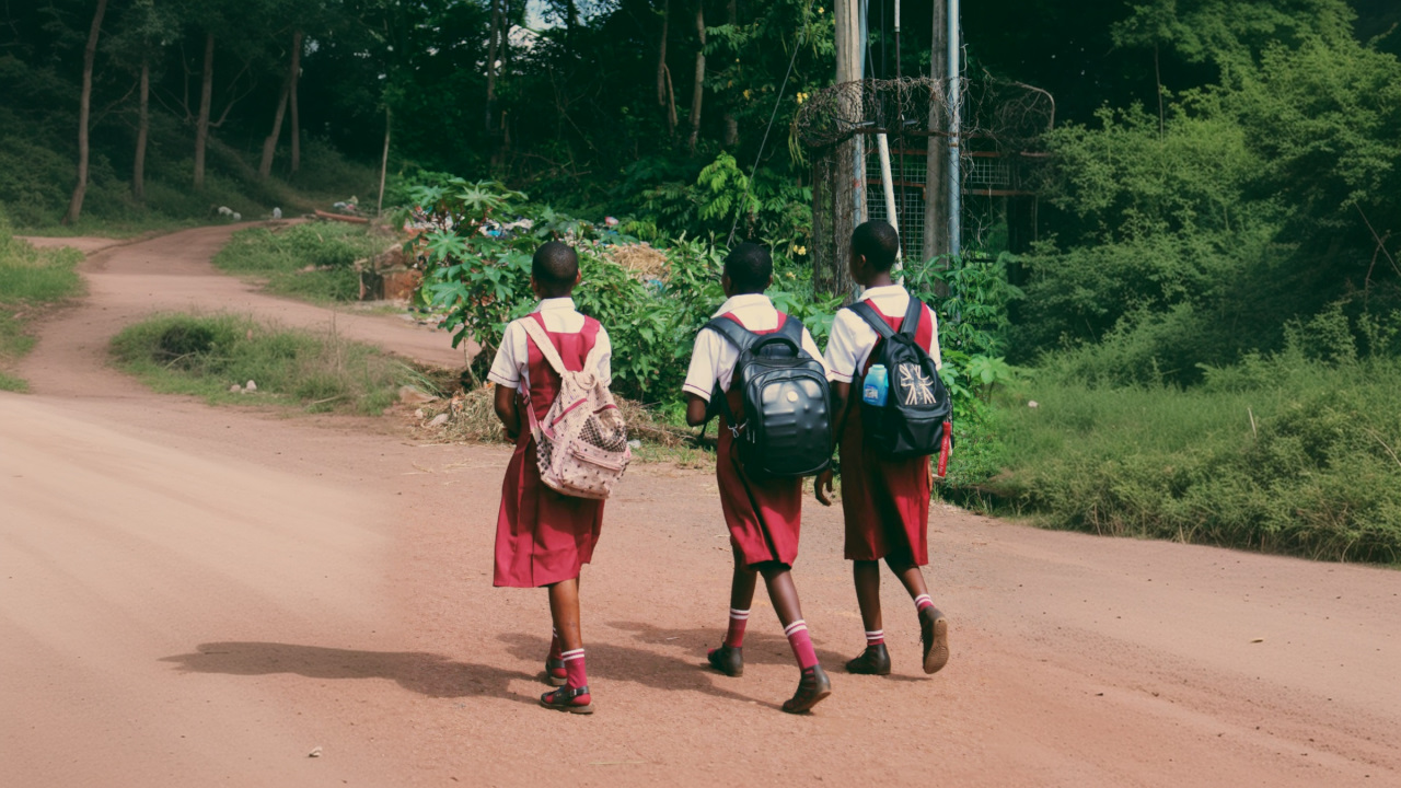Ein neuer globaler Datensatz zeigt weltweit den Unterschied zwischen befestigten und unbefestigten Straßen. Im Bild: drei Mädchen in Nigeria auf dem Schulweg. (Quelle: Symbolbild Canva)